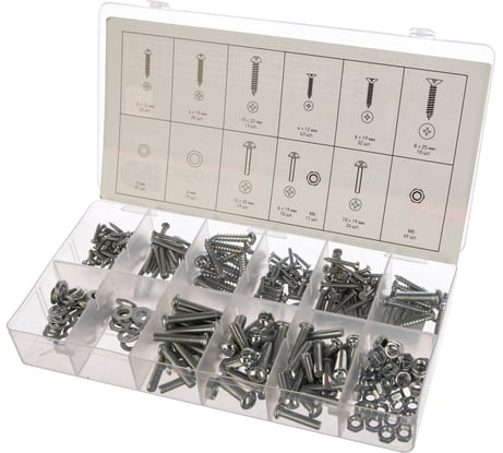 Набор саморезов, винтов, гаек, шайб СИБРТЕХ 347 предметов 47609