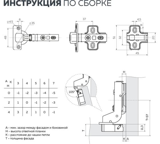 Петля Lemax PROF clip-on, с доводчиком, 105 градусов, вкладная, никель M301-Inst(L)