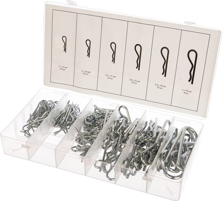 Набор шплинтов СИБРТЕХ S головки, с фиксацией, 150 предм. // 47605