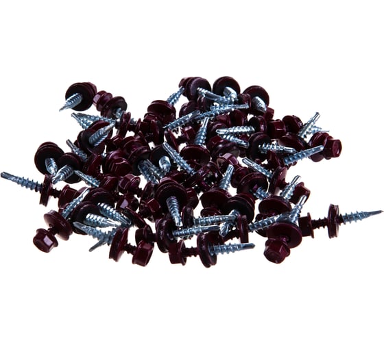 Кровельные саморез Tech-Krep КР сверло 4,8х28 RAL-3005 винно-красный 60 шт, коробка с окном 125551