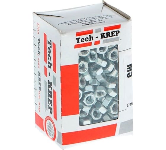 Шестигранная гайка DIN 934 оцинкованная М5, 400шт - коробка Tech-Krep 105246
