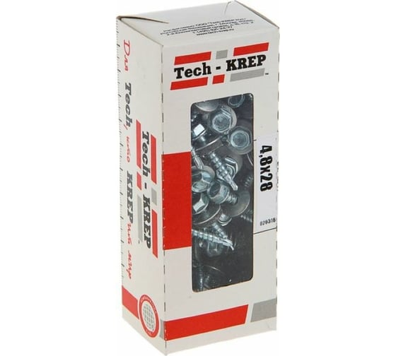 Кровельный саморез Tech-Krep КР ZP сверло 4,8х28 60 шт, коробка с окном 112025