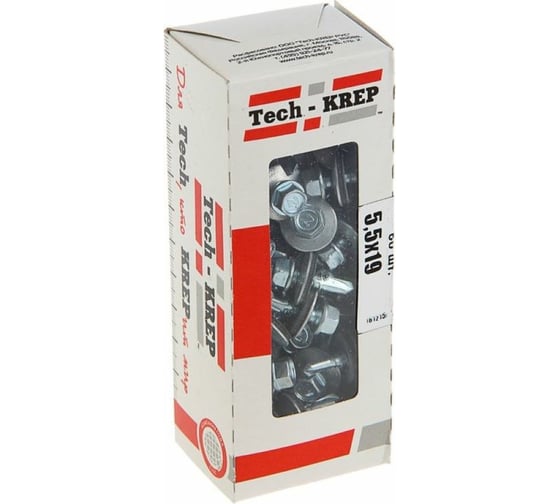 Кровельный саморез Tech-Krep КР ZP сверло 5,5х19 60 шт, коробка с окном 124626