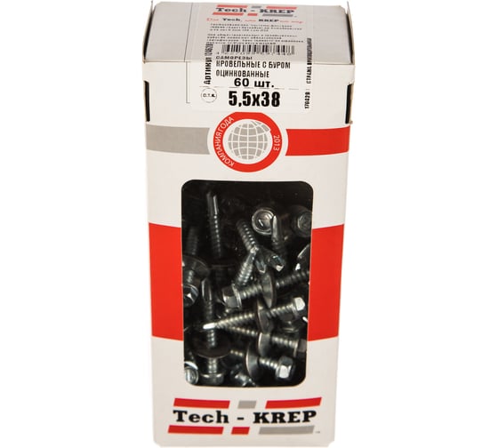 Кровельный саморез Tech-Krep КР ZP сверло 5,5х38 60 шт, коробка с окном 124628