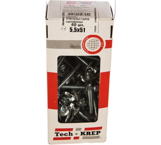 Кровельный саморез Tech-Krep КР ZP сверло 5,5х51 60 шт, коробка с окном 124629