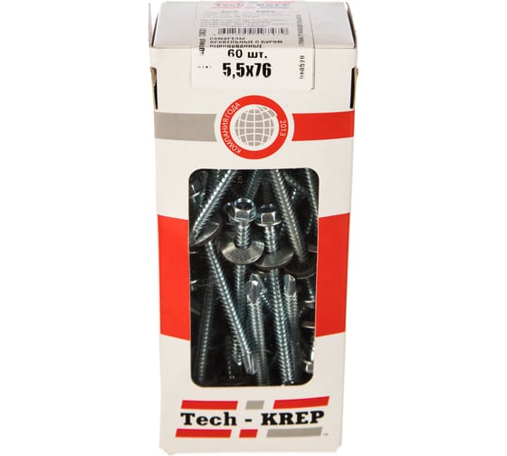 Кровельный саморез Tech-Krep КР ZP сверло 5,5х76 60 шт, коробка с окном 124631