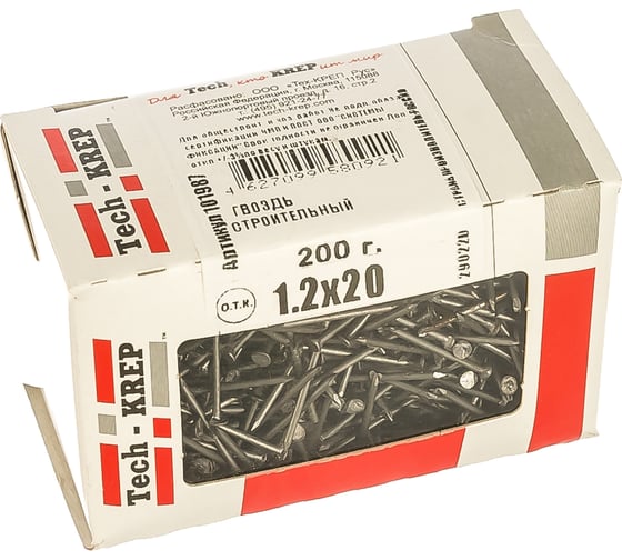 Строительный гвоздь 1.2х20, 200г (примерно 1093 шт.)  - коробка Tech-Krep 101987