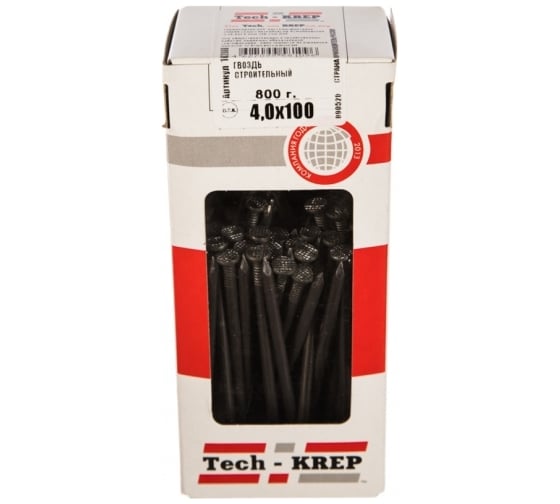 Строительный гвоздь 4.0х100, 800г (примерно 84 шт.)  - коробка Tech-Krep 102008