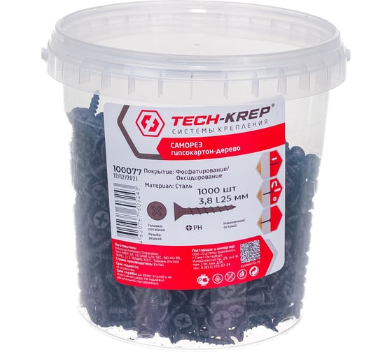 Саморез Tech-Krep ШСГД 3,8х25 1000 шт, ведро 100077