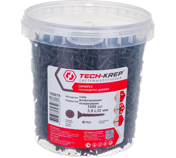 Саморез Tech-Krep ШСГД 3,8х32 1000 шт, ведро 100078