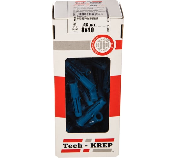 Распорный дюбель Чапай 8х40 шипы+усы, полипропилен 50шт - коробка Tech-Krep 111471