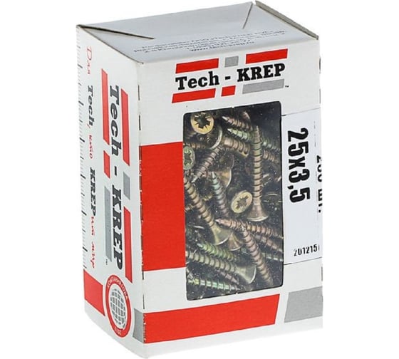 Универсальный саморез Tech-Krep 25х3,5 мм 200 шт желтый, коробка с окном 102233