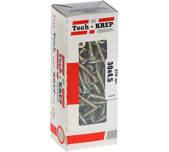 Универсальный саморез Tech-Krep 30х4,5 мм 200 шт желтый, коробка с окном 102252