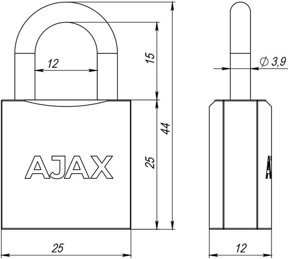 Навесной замок AJAX PD-0125 (PD-01-25) 2 английских ключа, коробка 42229