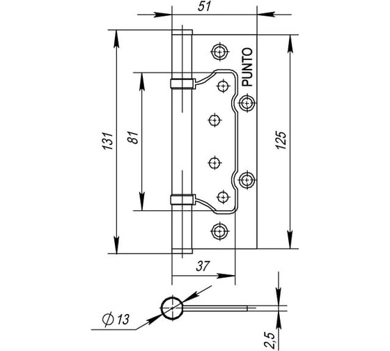 Универсальная петля без врезки PUNTO IN5200W-HD PN (200-2B/HD 125x2,5) матовый никель 35719
