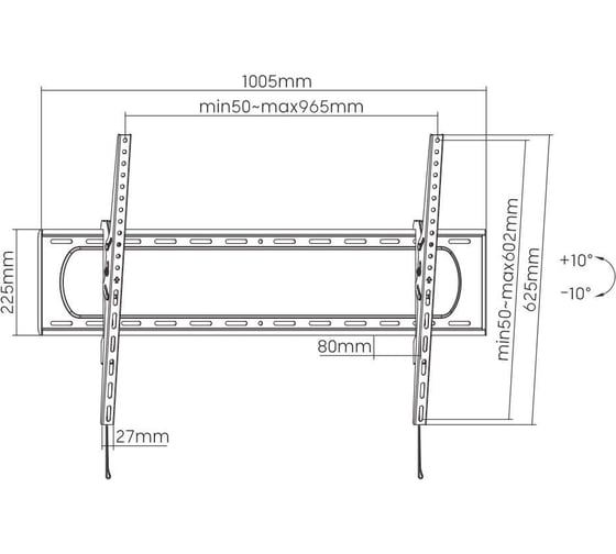 Наклонное крепление Wize Pro T98 60"-120", VESA 900x600, наклон +10/-10, до 120 кг, черный 141129