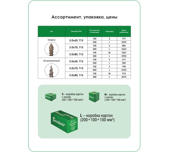 Саморез для террасной доски Гвозdeck потайной, 5,0х80 окрашенный, Torx 15, 100 шт. 20635080ECTXWG3