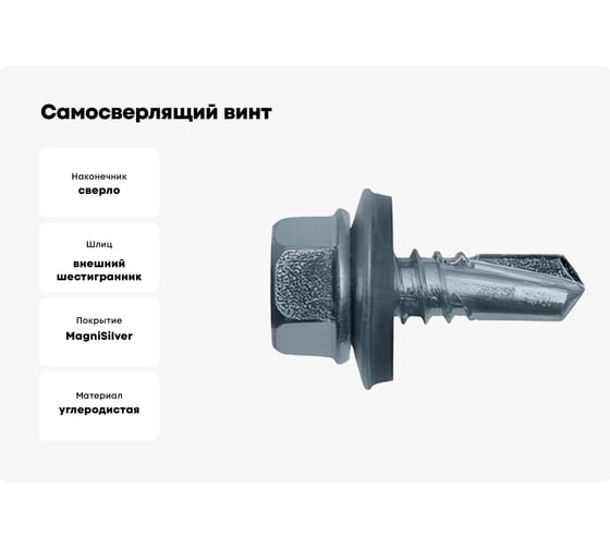 Самосверлящий винт Fasty sd6 c шайбой, 6.3x38 мм, Magnisilver 1000hrs, шайба 16 мм, 250 шт. P150390AMS