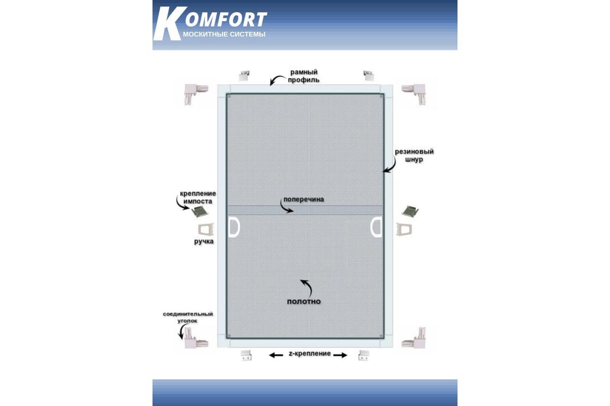 Поперечный профиль для москитной сетки с пазом под шнур KOMFORT москитные  системы белый, 2,2м 1 шт ПШБ02404