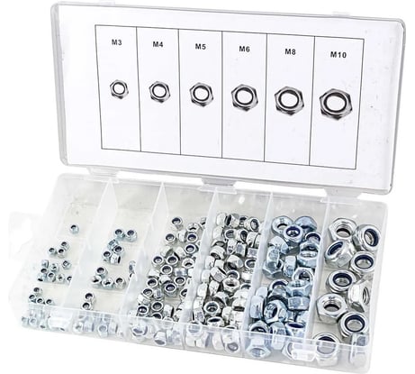 Самоконтрящиеся гайки Forsage 195 предметов, М3, М4, М5, М6, М8, М10 F-846