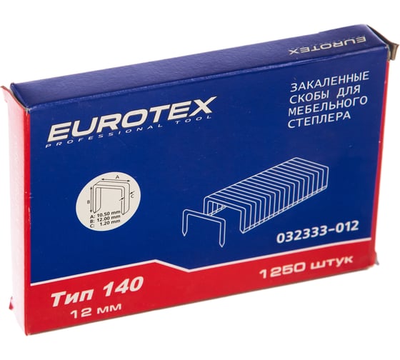 Скоба закаленная ТИП 140 (1250 шт/уп; 12 мм) для мебельного степлера EUROTEX 032333-012