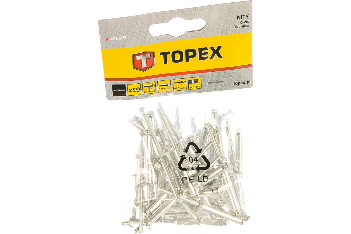  алюминиевые (4.8x28 мм, 50 шт.) TOPEX 43E509 - выгодная цена .
