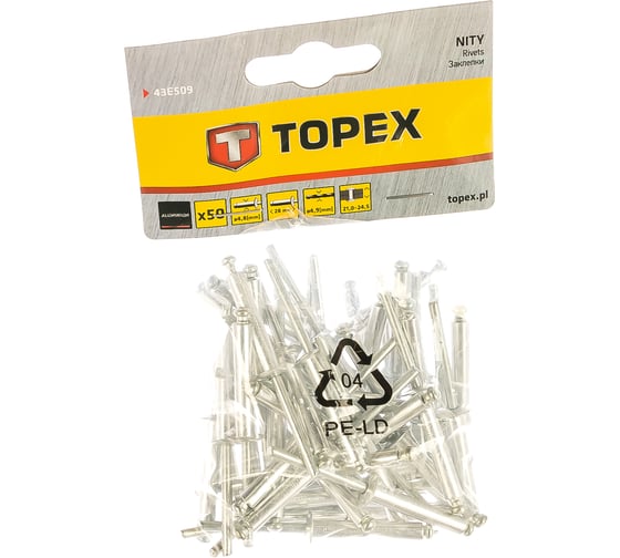 Заклепки алюминиевые (4.8x28 мм, 50 шт.) TOPEX 43E509 1