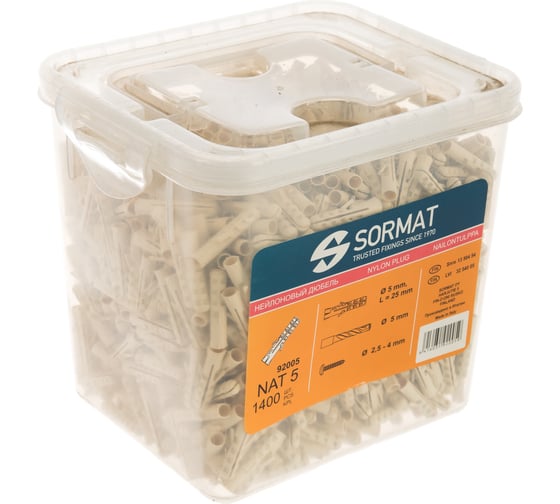 Нейлоновый дюбель 1400шт. SORMAT NAT 5 х 25 ФАС 11738 64