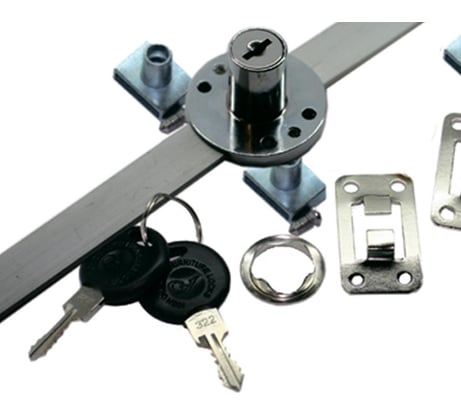 Врезной замок Mebax центральный, на 3 ящика, хром 00-00002655