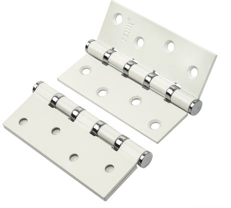 Стальная петля Ренц 100х75х2.5, 4 подшипника, плоский колпачок, белый/ хром блестящий, 2 шт. IN100-4BB FH W/CP (2шт)