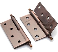 Петля стальная Ренц 100х75х2.5, левая, декор. колп., медь античная, 2 шт. INL 100 CH AC