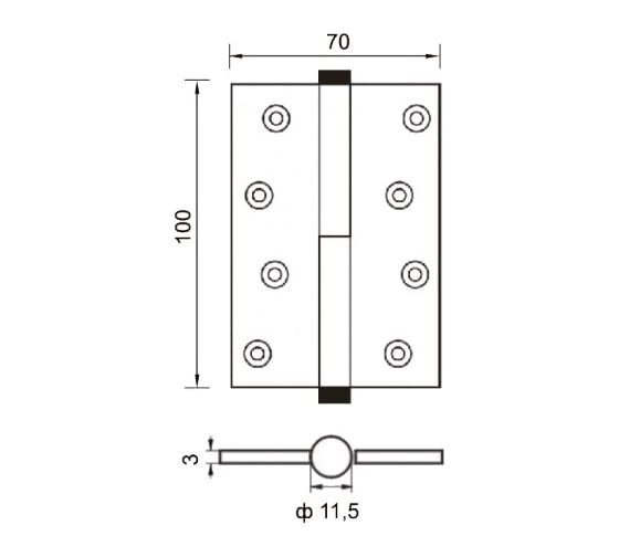 Петля стальная 100*75*2,5, левая, плоский колпачок Ренц L 100 FH AB