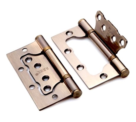 Стальная петля Ренц без врезки, 2 подшипника, плоский колпачок, бронза, 2 шт. IN100-2BB FH AB безВР (2шт)