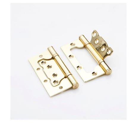 Стальная петля Ренц без врезки, 2 подшипника, плоский колпачок, латунь блестящая, 2 шт. IN100-2BB FH PB безВР (2шт)