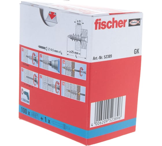 Дюбель по гипсокартону Fischer GK 100 шт 52389