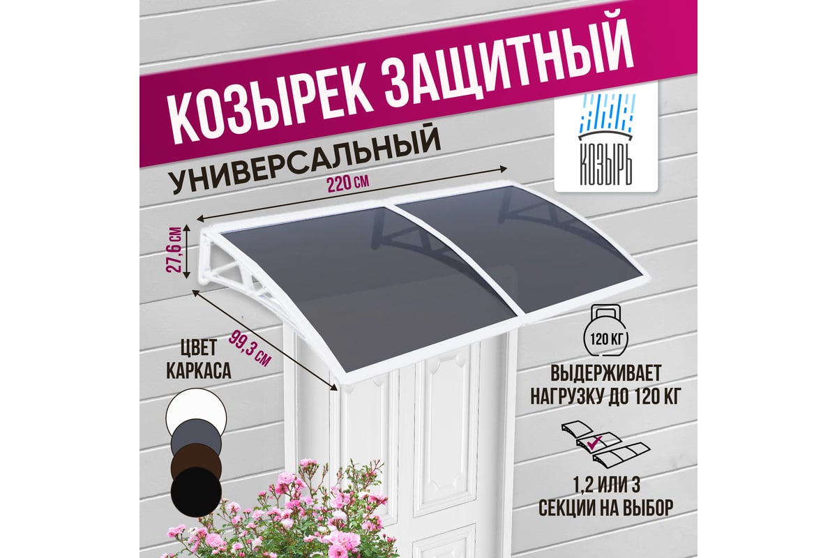Защитный козырек (навес) ВПМ двойной, белый, поликарбонат сотовый ...