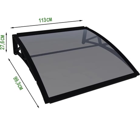 Защитный козырек (навес) ВПМ усиленный профиль, одинарный, черный, поликарбонат сотовый темный, 6 мм 6191302