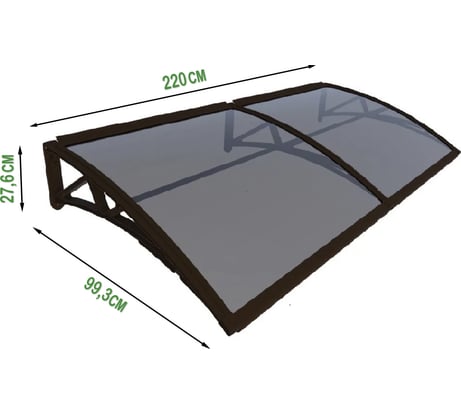 Защитный козырек (навес) ВПМ усиленный профиль, двойной, коричневый, поликарбонат сотовый темный, 6 мм 6191295