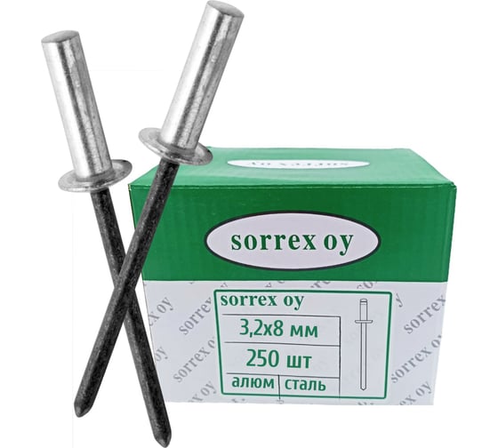 Вытяжная заклепка SORREX глухая, закрытая, алюминий/сталь 3.2x8, 250 шт. ASD 32800 CE 250 1