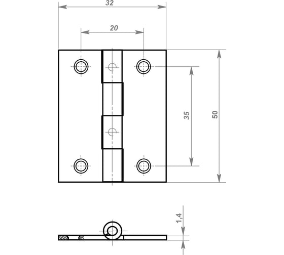 Карточная петля Левша 30x50, без покрытия, 2 шт. У8-3819.W