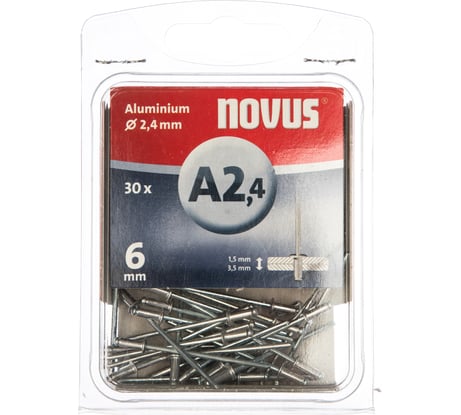 Заклепки вытяжные алюминиевые (30 шт; 2.4х6 мм; 1.5-3.5 мм) для степлеров Novus 045-0019