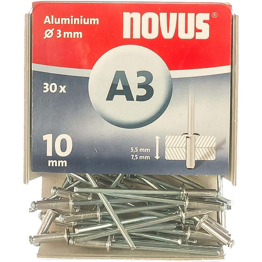 Заклепки алюминиевые 30 шт. для степлера (3х10 мм; 5-6,5 мм) Novus 045 ...