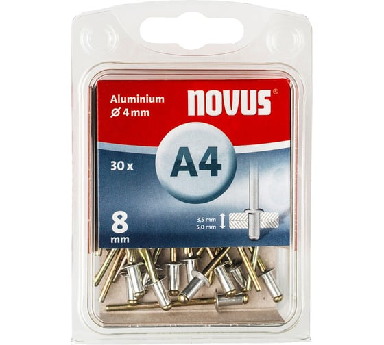 Заклепки алюминиевые 30 шт. (4х8 мм) Novus 045-0024