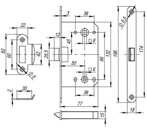 Защелка Rucetti RP1895 BL бесшумная, многофункциональная, цвет - черный 9014488