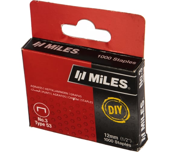 Скобы тип 53 (1000 шт; 12 мм) Miles N3-12-D