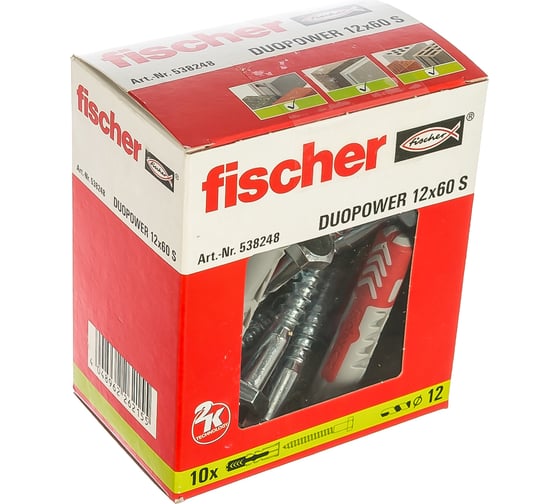 Дюбель с шурупом Fischer DUOPOWER 12X60 S 10 штук 538248