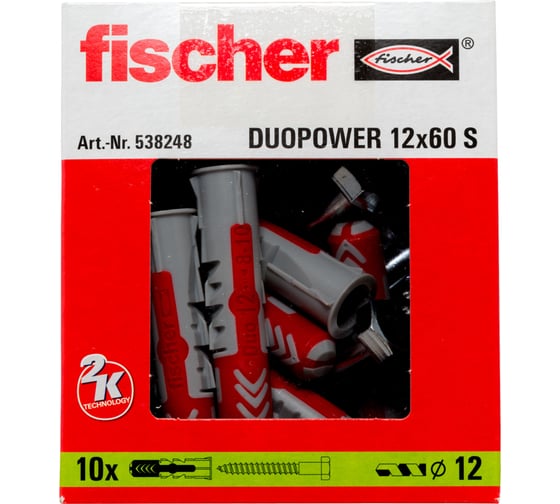Дюбель с шурупом Fischer DUOPOWER 12X60 S 10 штук 538248