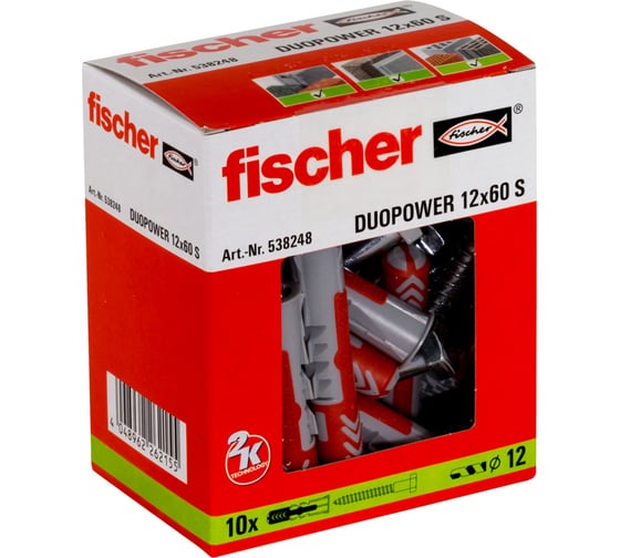 Дюбель с шурупом Fischer DUOPOWER 12X60 S 10 штук 538248