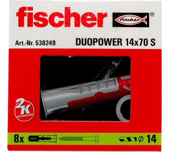 Дюбель с шурупом Fischer DUOPOWER 14X70 S  8 штук 538249