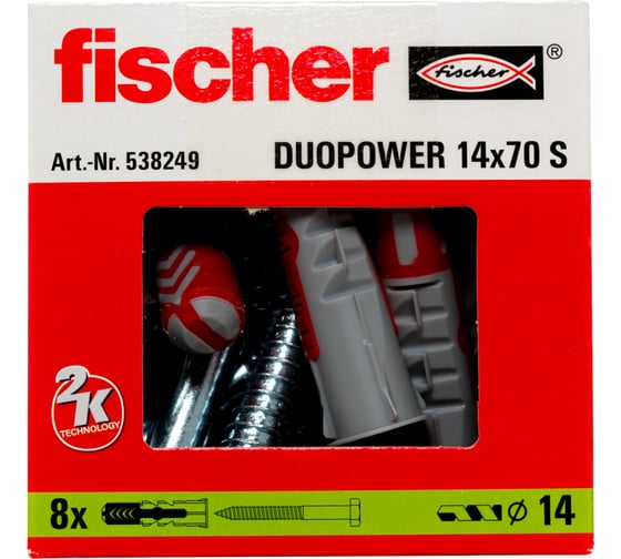 Дюбель с шурупом Fischer DUOPOWER 14X70 S  8 штук 538249